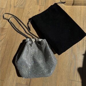 Source Unknown Silver Rhinestone Drawstring Mini Crossbody Bag